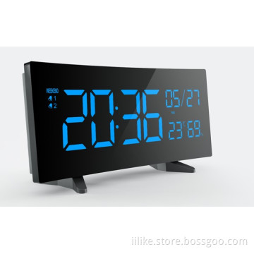 Curved Screen Digital Display Clock with Calendar, Phone Charger, Thermometer and Hygrometer